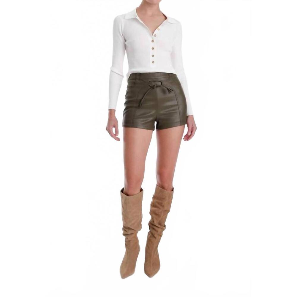 NEW KARINA GRIMALDI mona vegan leather mini shorts in olive